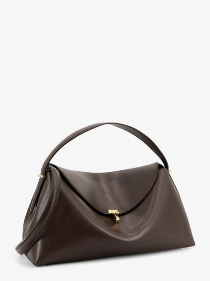 Toteme T-Lock Leather Handbag - Bark