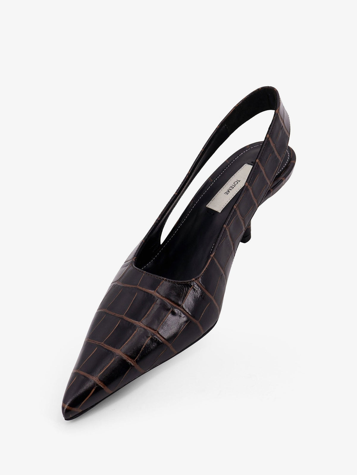 Toteme Leather décolleté with crocodile print - Dark Brown