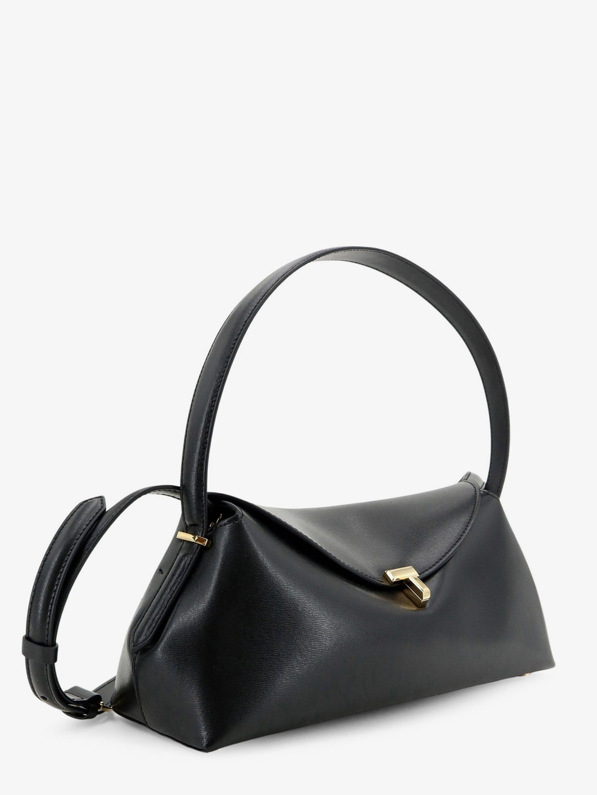 Toteme Hammered leather T-Lock shoulder bag - Black