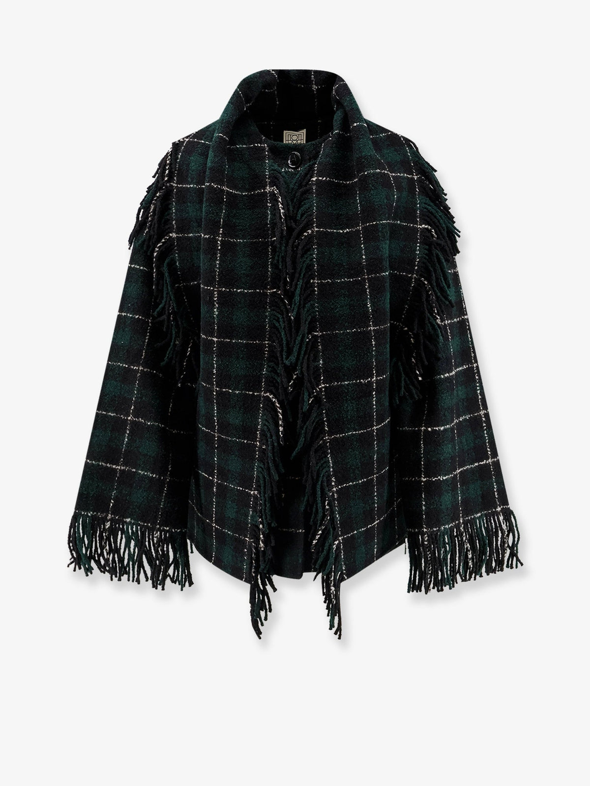 Toteme Fringed scarf madras wool coat - Pine/ Black
