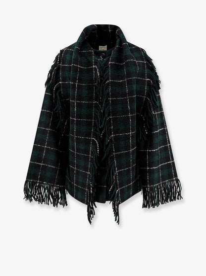 TOTEME - Fringed scarf madras wool coat