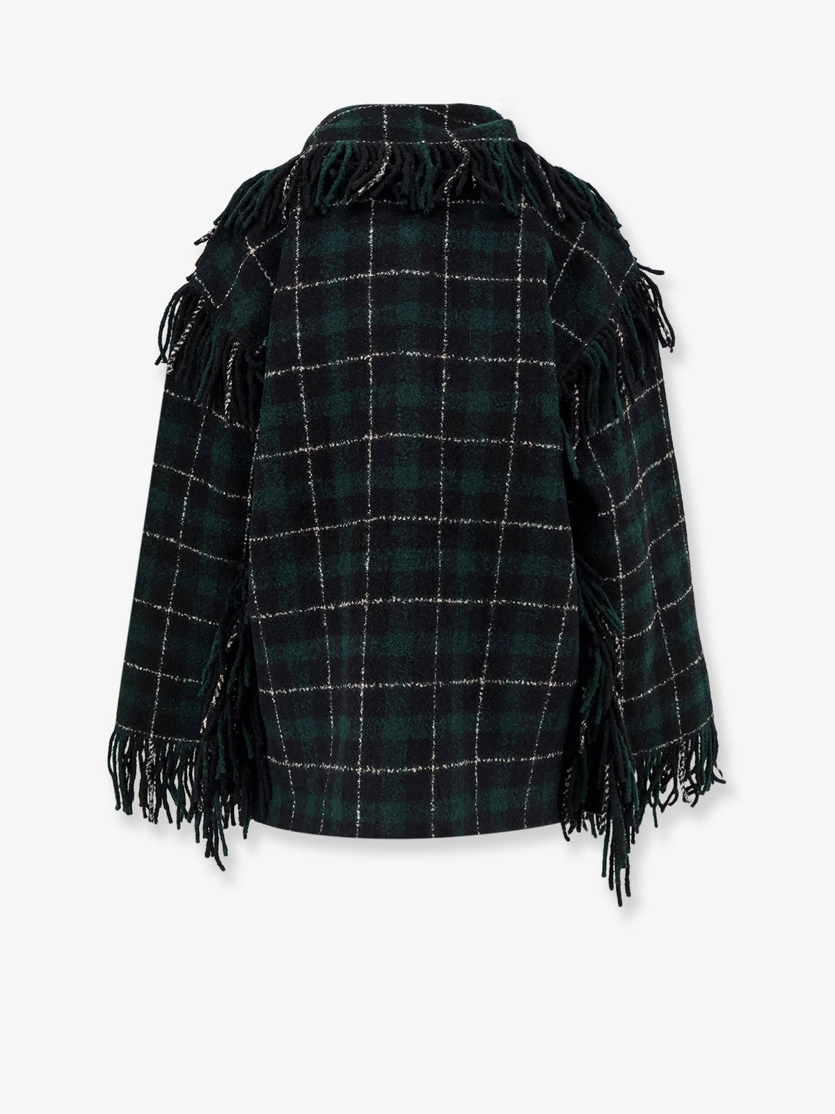 Toteme Fringed scarf madras wool coat - Pine/ Black