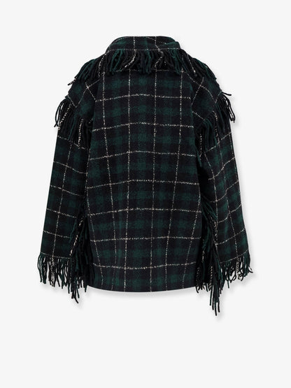 Toteme Fringed scarf madras wool coat - Pine/ Black