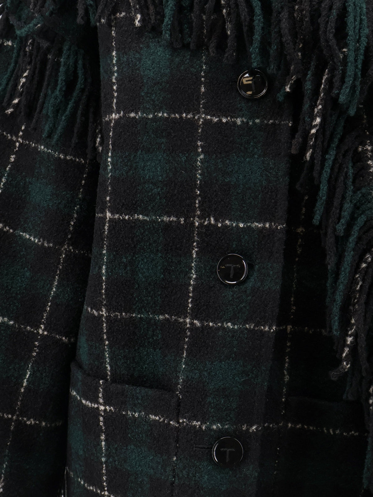 Toteme Fringed scarf madras wool coat - Pine/ Black