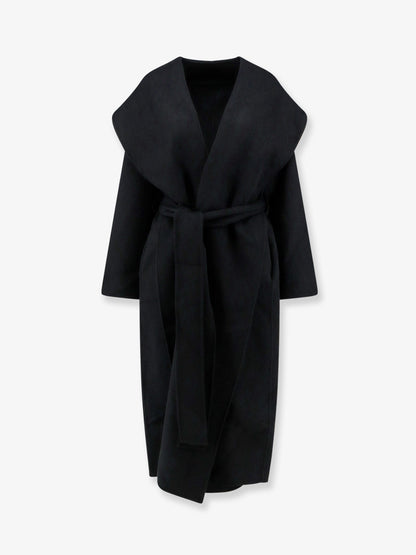 Toteme Hooded belted wool coat - Black