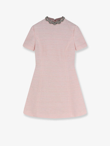 Valentino Embroidered Crinkle Cotton Tweed mini dress - Glossypinksilver