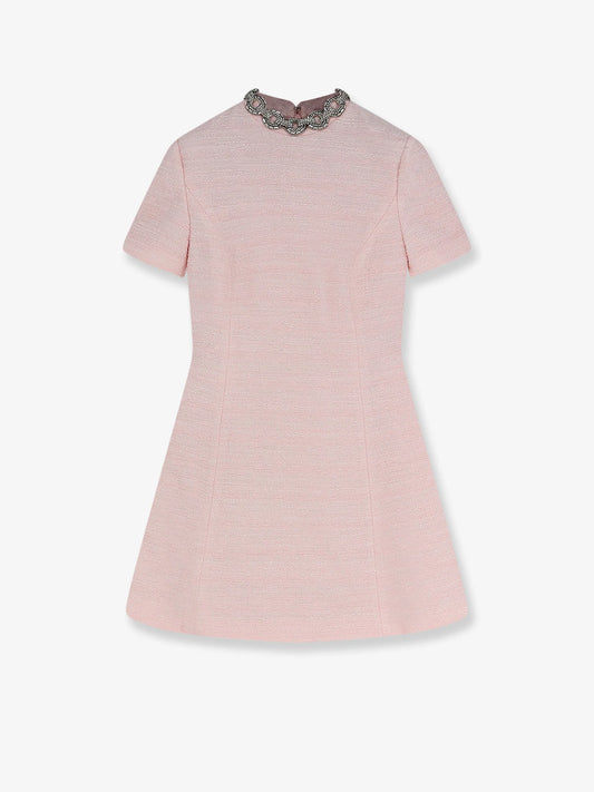 Valentino Embroidered Crinkle Cotton Tweed Mini Dress