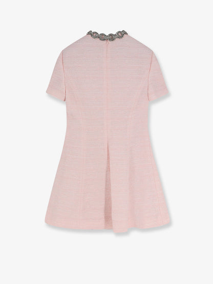 Valentino Embroidered Crinkle Cotton Tweed mini dress - Glossypinksilver