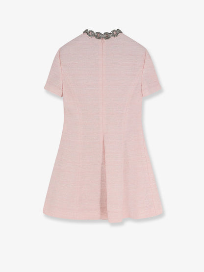 Valentino Embroidered Crinkle Cotton Tweed Mini Dress