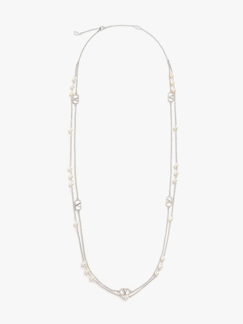 Valentino Garavani Metal and pearls VLogo Signature necklace - Argento