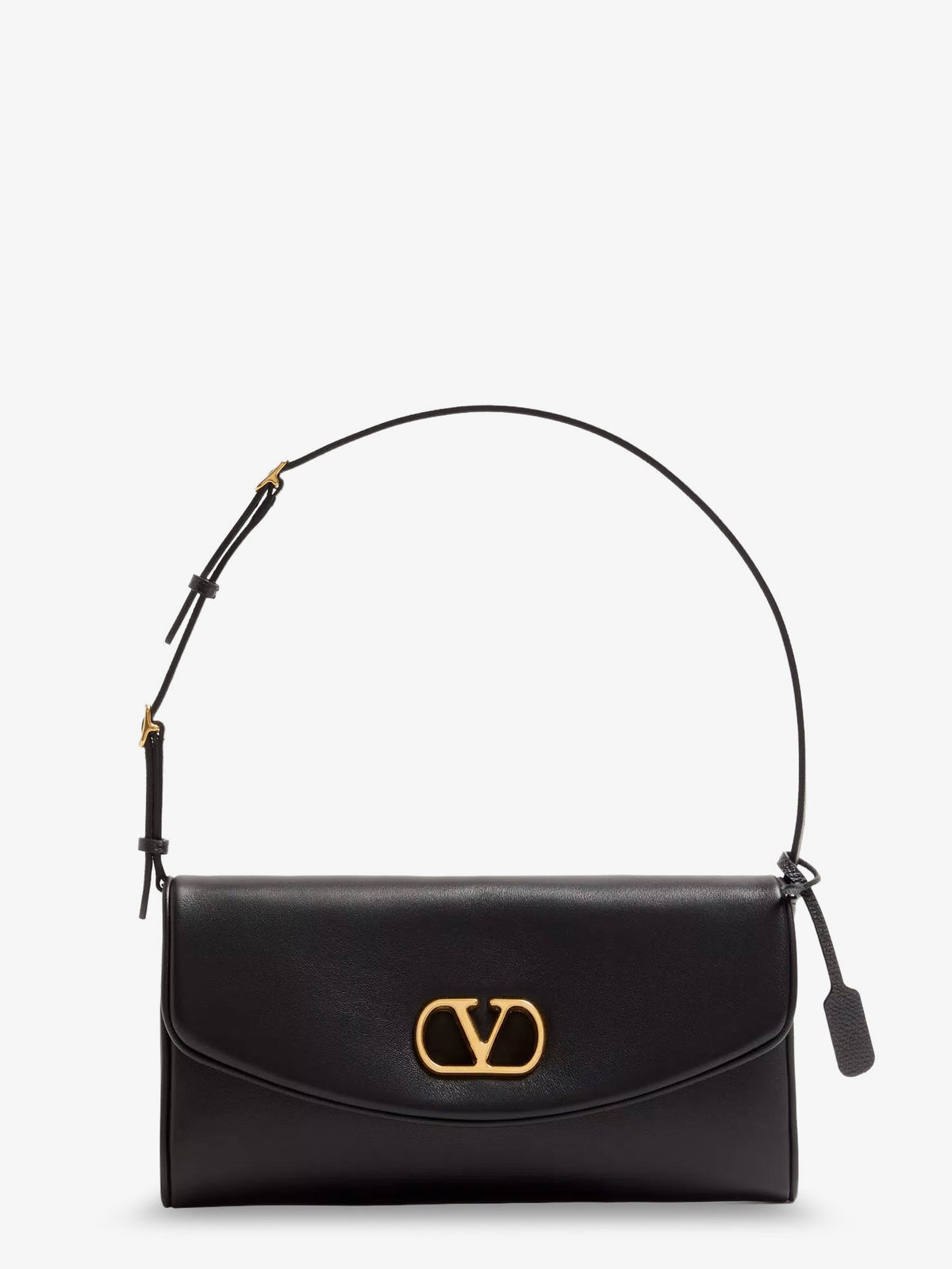 Valentino Garavani DeVain Leather Shoulder Bag with Metal VLogo Signature - Nero