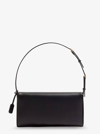 Valentino Garavani DeVain Leather Shoulder Bag with Metal VLogo Signature - Nero