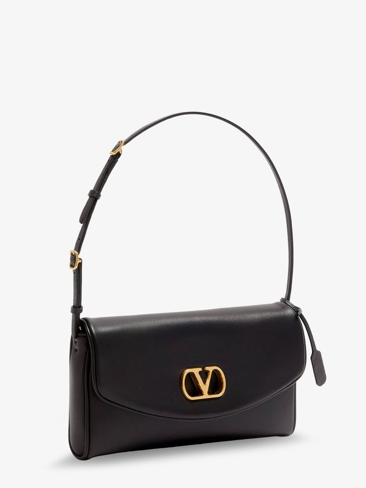 Valentino Garavani DeVain Leather Shoulder Bag with Metal VLogo Signature - Nero