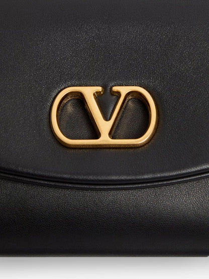 Valentino Garavani DeVain Leather Shoulder Bag with Metal VLogo Signature - Nero
