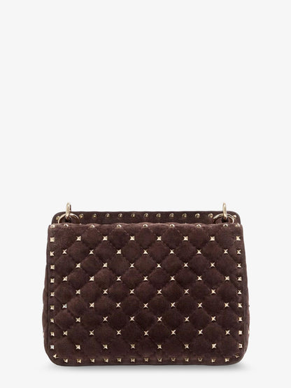 Valentino Garavani Rockstud Spike suede crossbody bag with iconic all-over studs - Ebonybrown