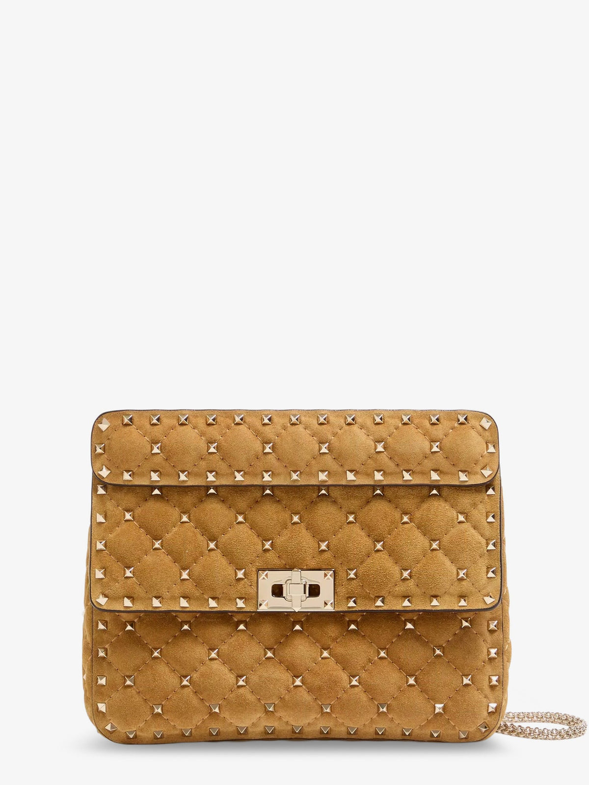Valentino Garavani Rockstud Spike suede crossbody bag with iconic all-over studs - Havanabeige