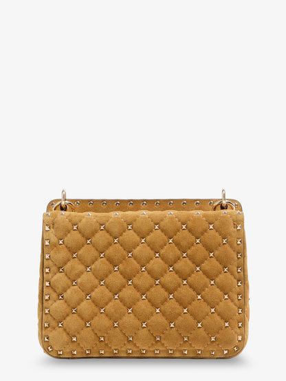 Valentino Garavani Rockstud Spike suede crossbody bag with iconic all-over studs - Havanabeige