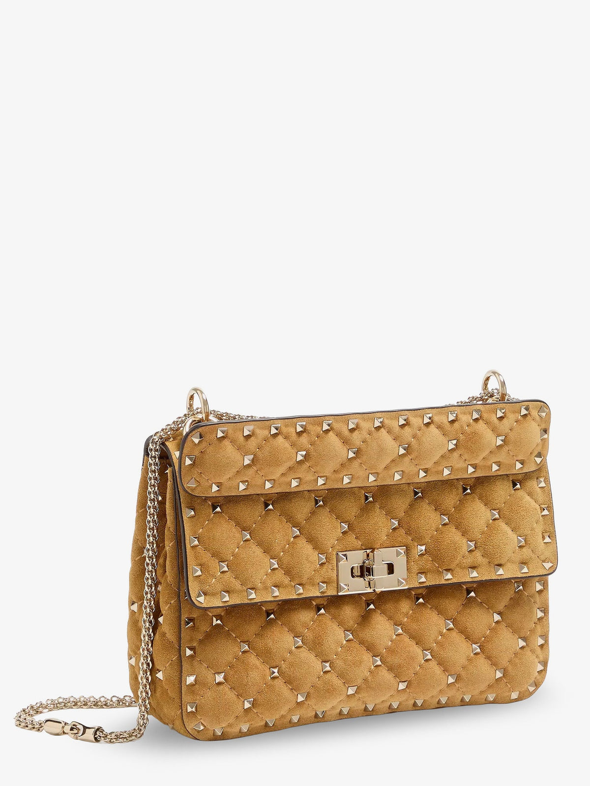 Valentino Garavani Rockstud Spike suede crossbody bag with iconic all-over studs - Havanabeige