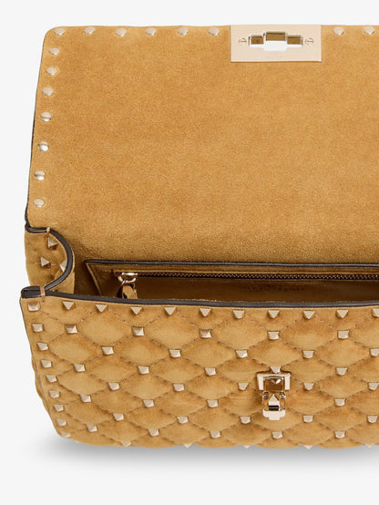 Valentino Garavani Rockstud Spike suede crossbody bag with iconic all-over studs - Havanabeige