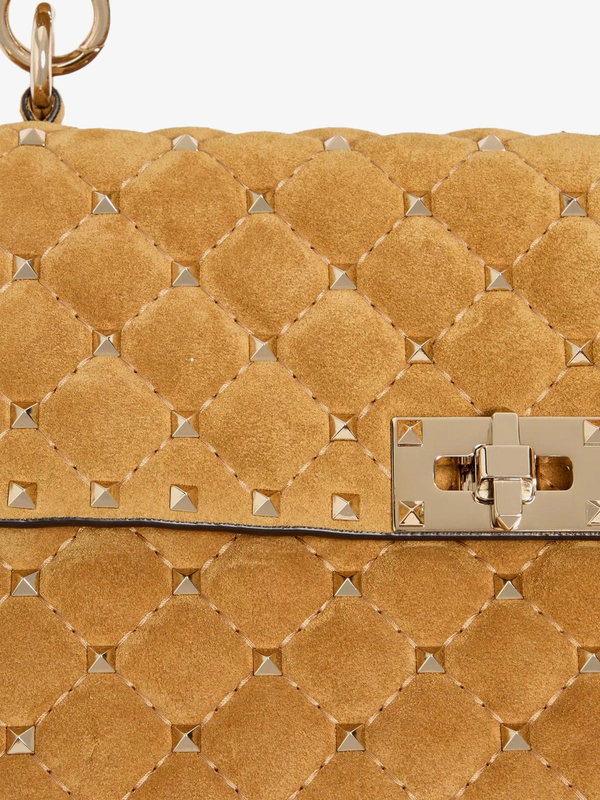 Valentino Garavani Rockstud Spike suede crossbody bag with iconic all-over studs - Havanabeige
