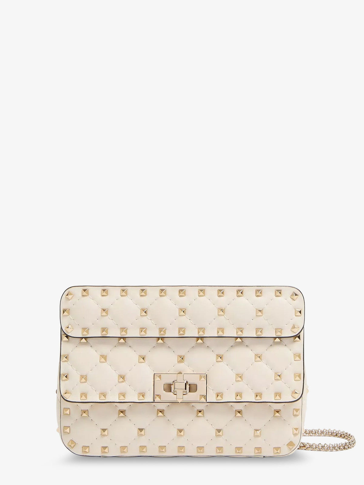 Valentino Garavani Rockstud Spike leather shoulder bag with iconic all-over studs - Lightivory