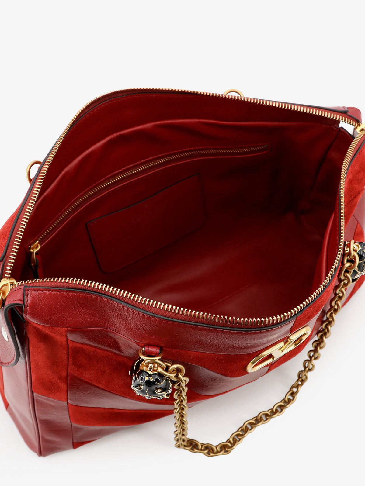 Valentino Garavani Panthea suede and leather crossbody bag - Russetred