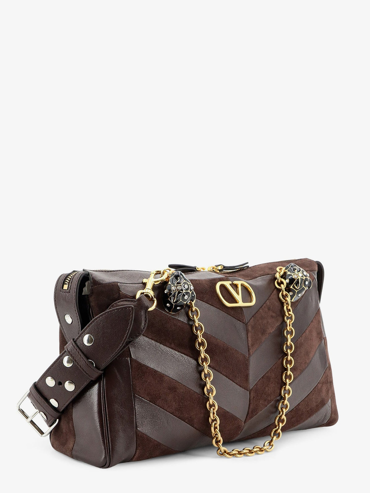 Valentino Garavani Panthea suede and leather shoulder bag - Ebonybrown