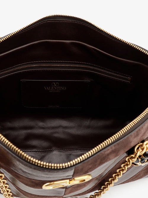 Valentino Garavani Panthea suede and leather shoulder bag - Ebonybrown