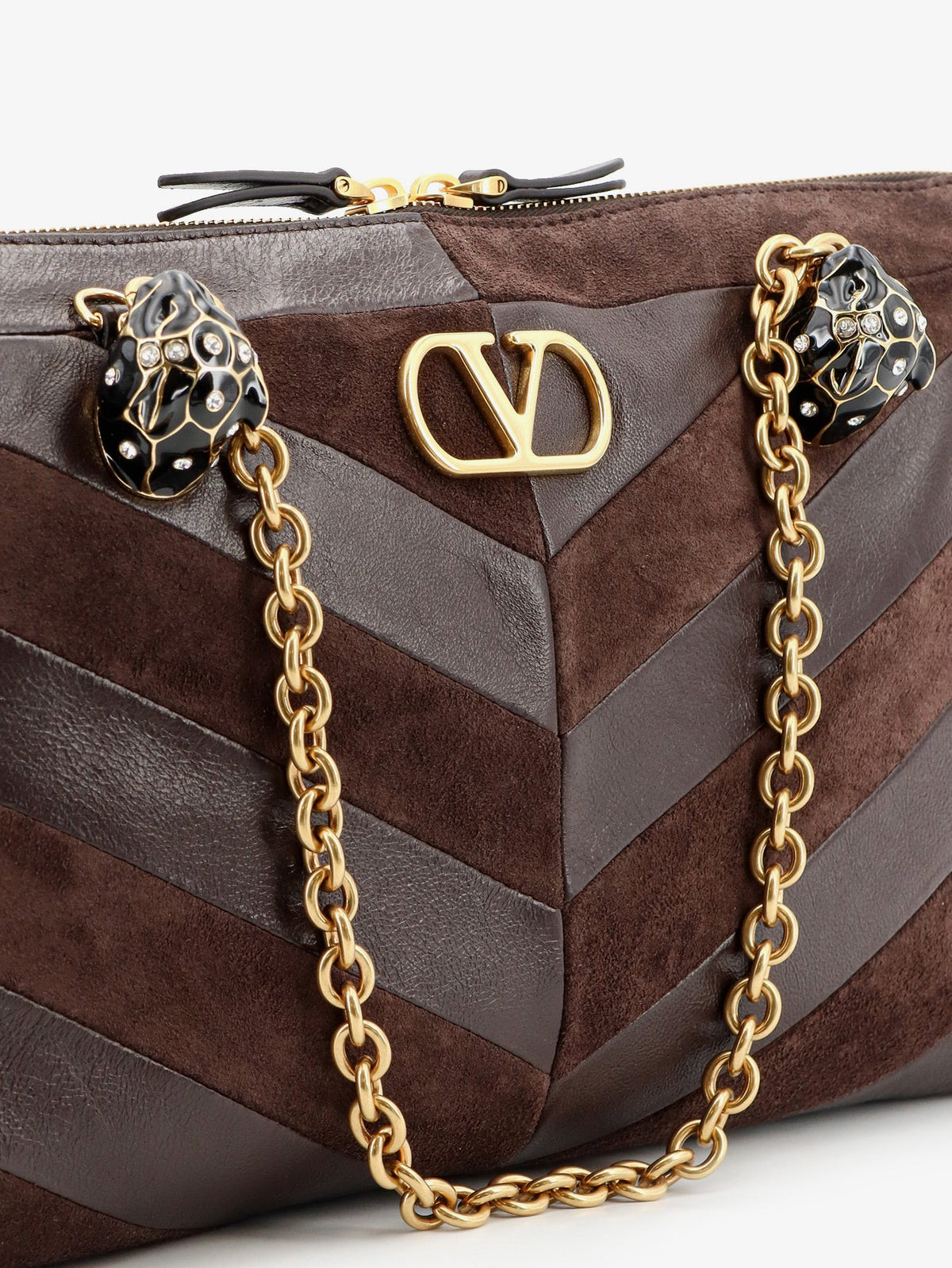 Valentino Garavani Panthea suede and leather shoulder bag - Ebonybrown