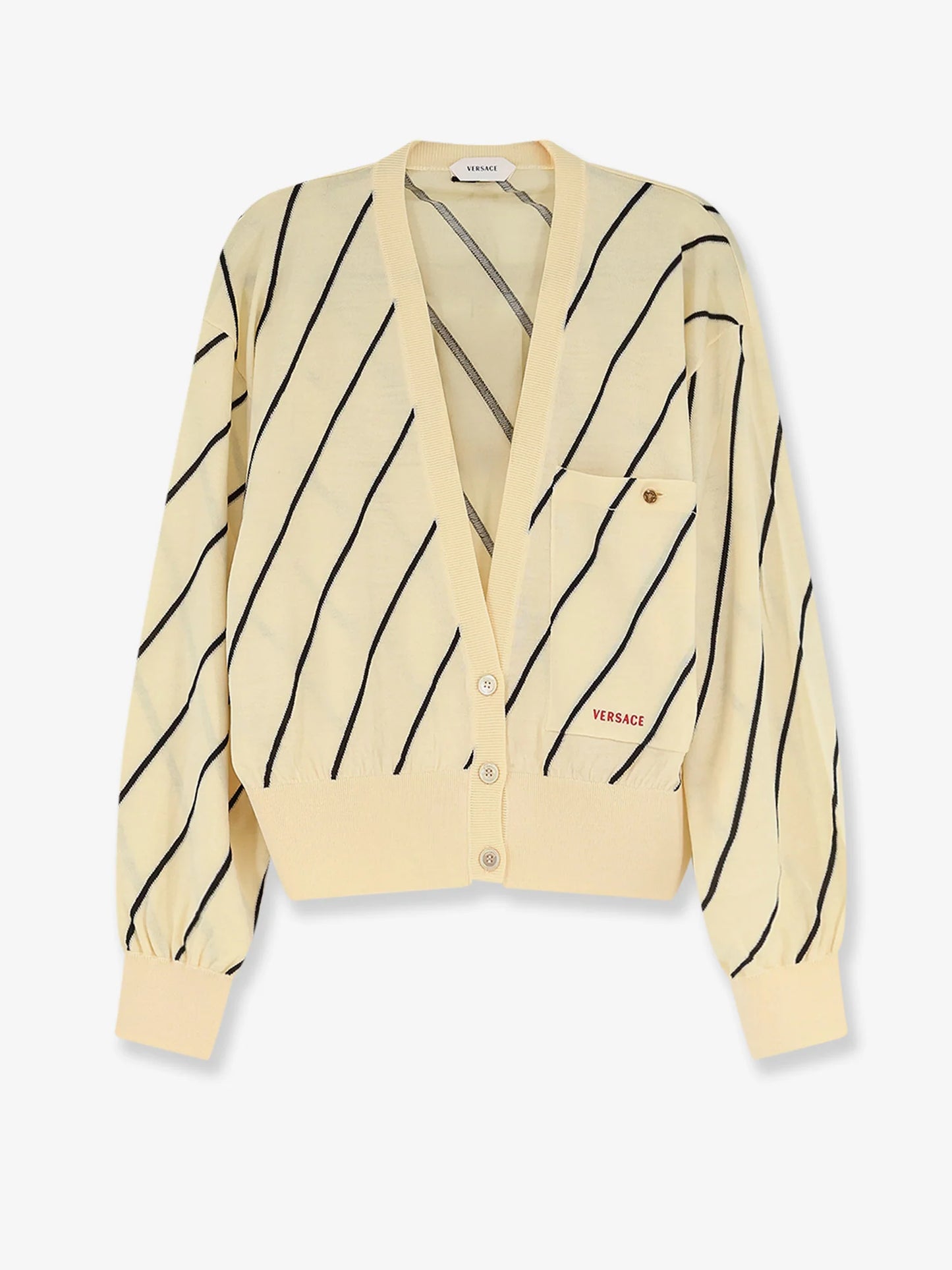 VERSACE - Wool blend cardigan with striped detail