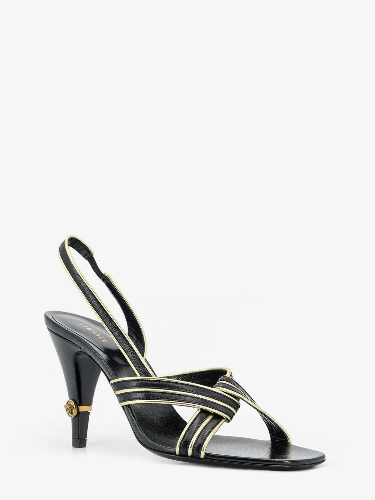 Versace Gianni leather sandals with contrasting metallic profiles - Blackgold