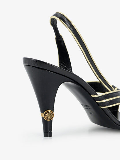 Versace Gianni leather sandals with contrasting metallic profiles - Blackgold