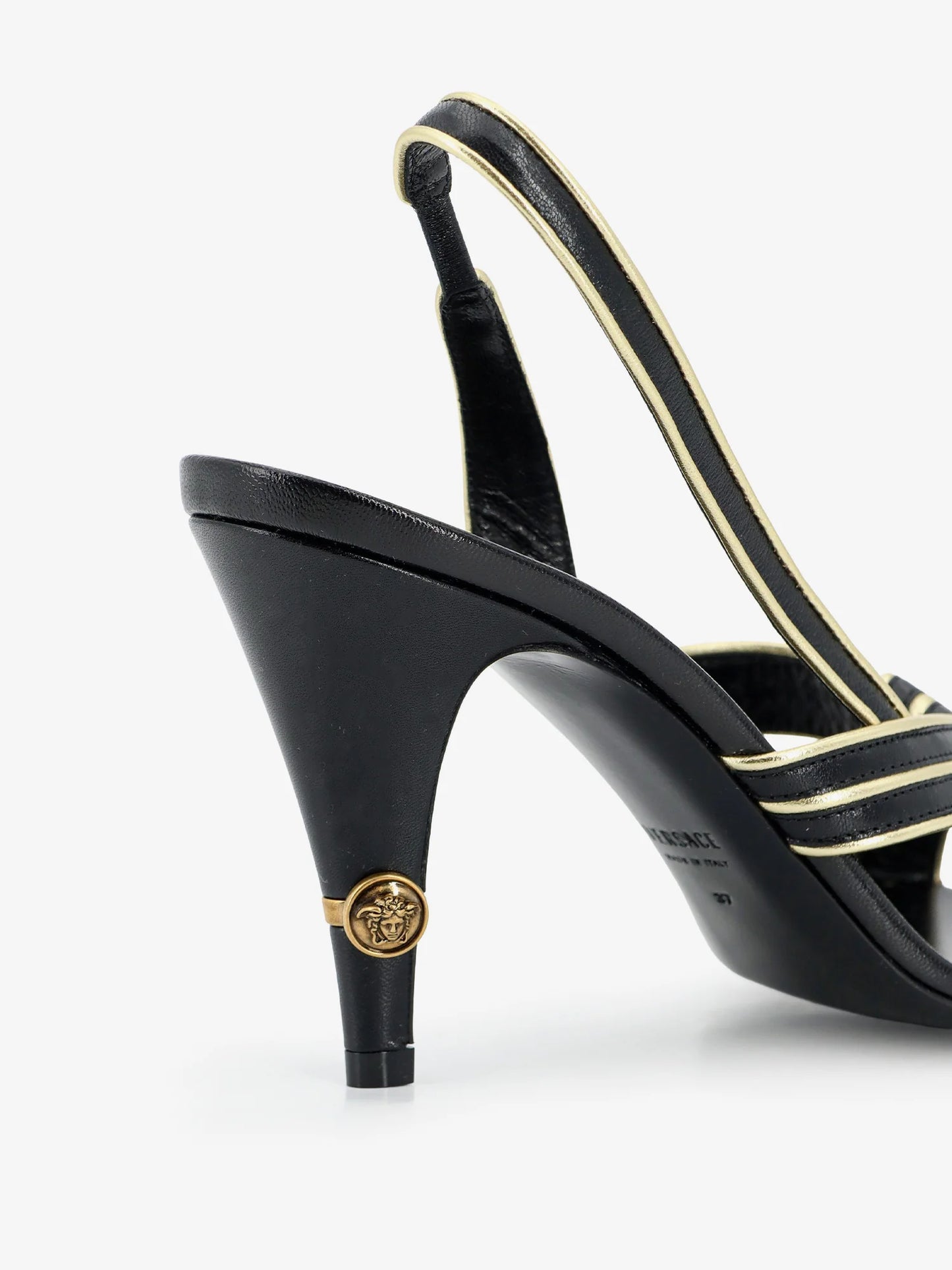 VERSACE - Gianni leather sandals with contrasting metallic profiles
