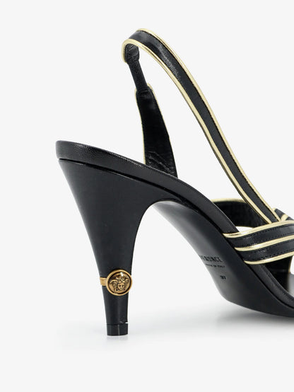 VERSACE - Gianni leather sandals with contrasting metallic profiles