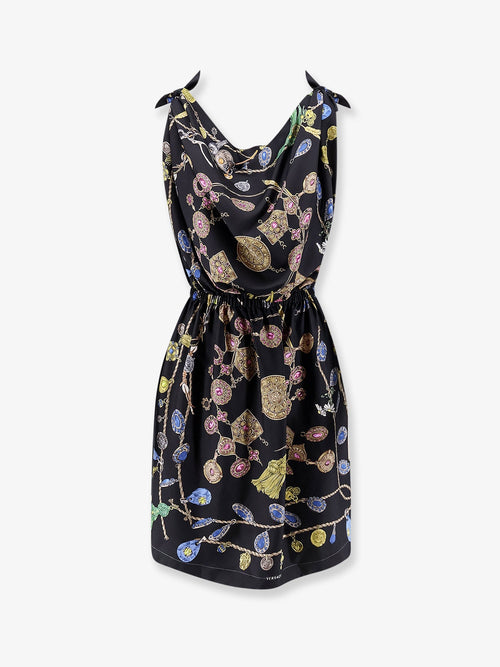 Versace Printed silk twill midi dress - Black