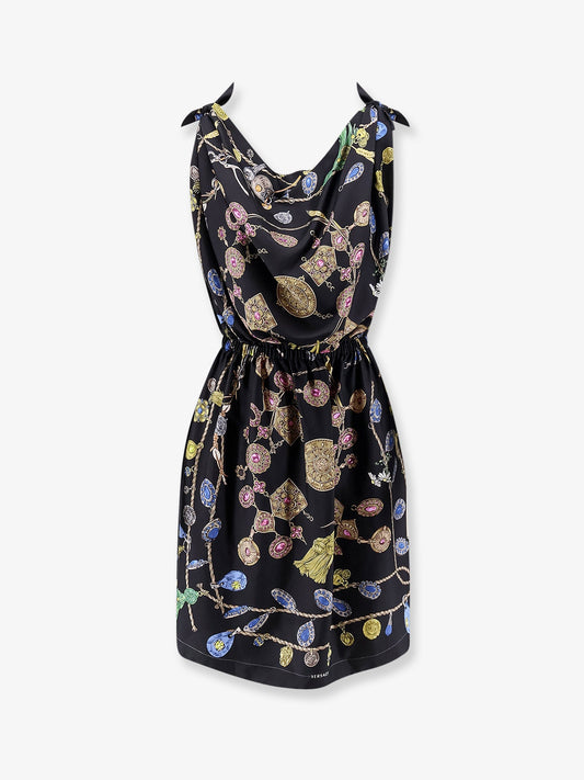 Versace Printed silk twill midi dress - Black