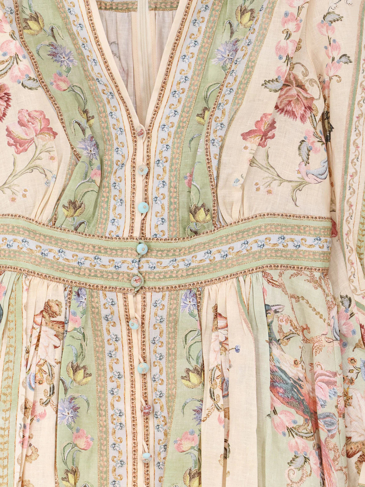 ZIMMERMANN - Roselight Plunge Tapestry Print Linen Dress