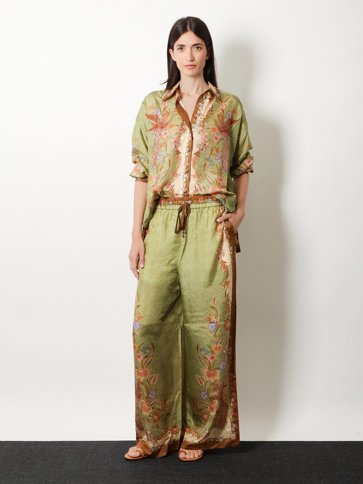 Zimmermann Indra silk trousers - Khaki Floral