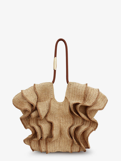 Zimmermann Goldentime raffia shoulder bag with ruffles - Naturale