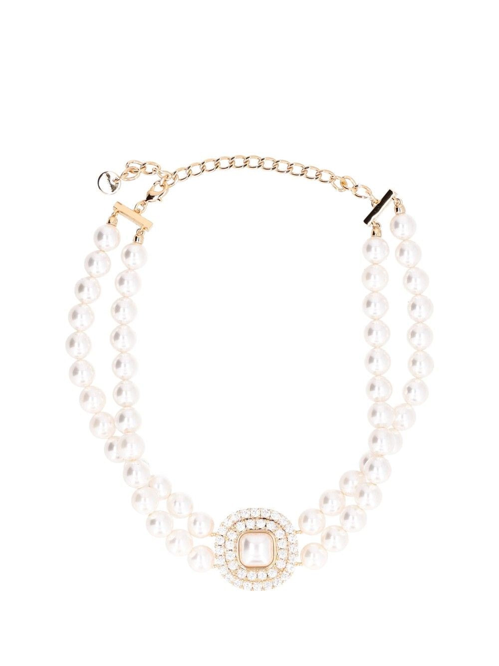 Self-Portrait Double Strand Pearl Choker Necklace - Gold