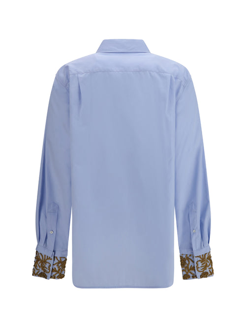 Dries Van Noten Oversized embroidered cotton Shirt - Light Blue