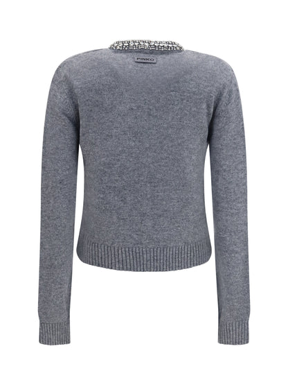 Pinko Colonia Cardigan with jewel collar - Grey-Monumento Gr.