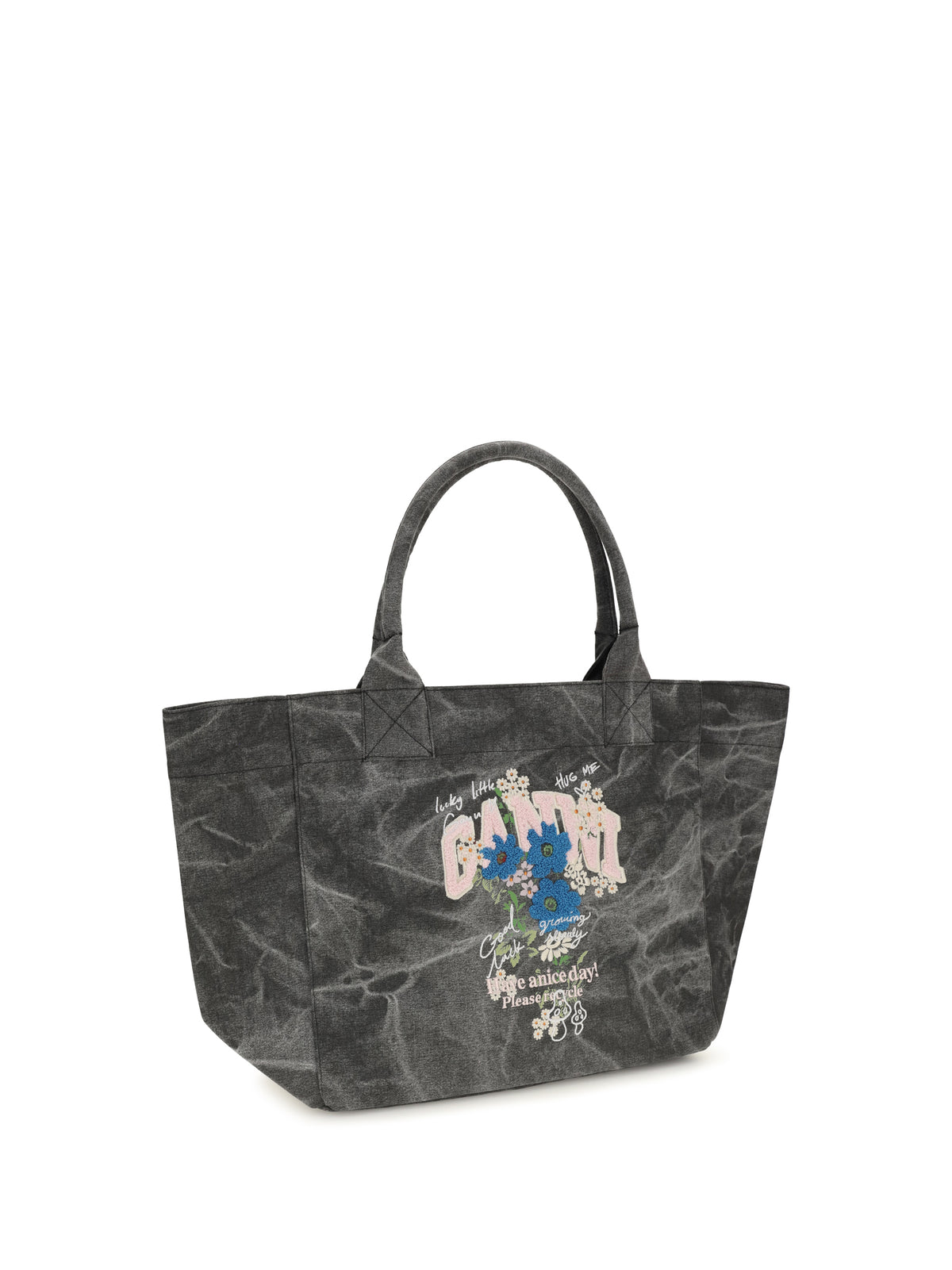 Ganni Medium trapeze flower-print Shopping Bag - Phantom