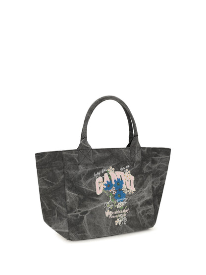 Ganni Medium trapeze flower-print Shopping Bag - Phantom