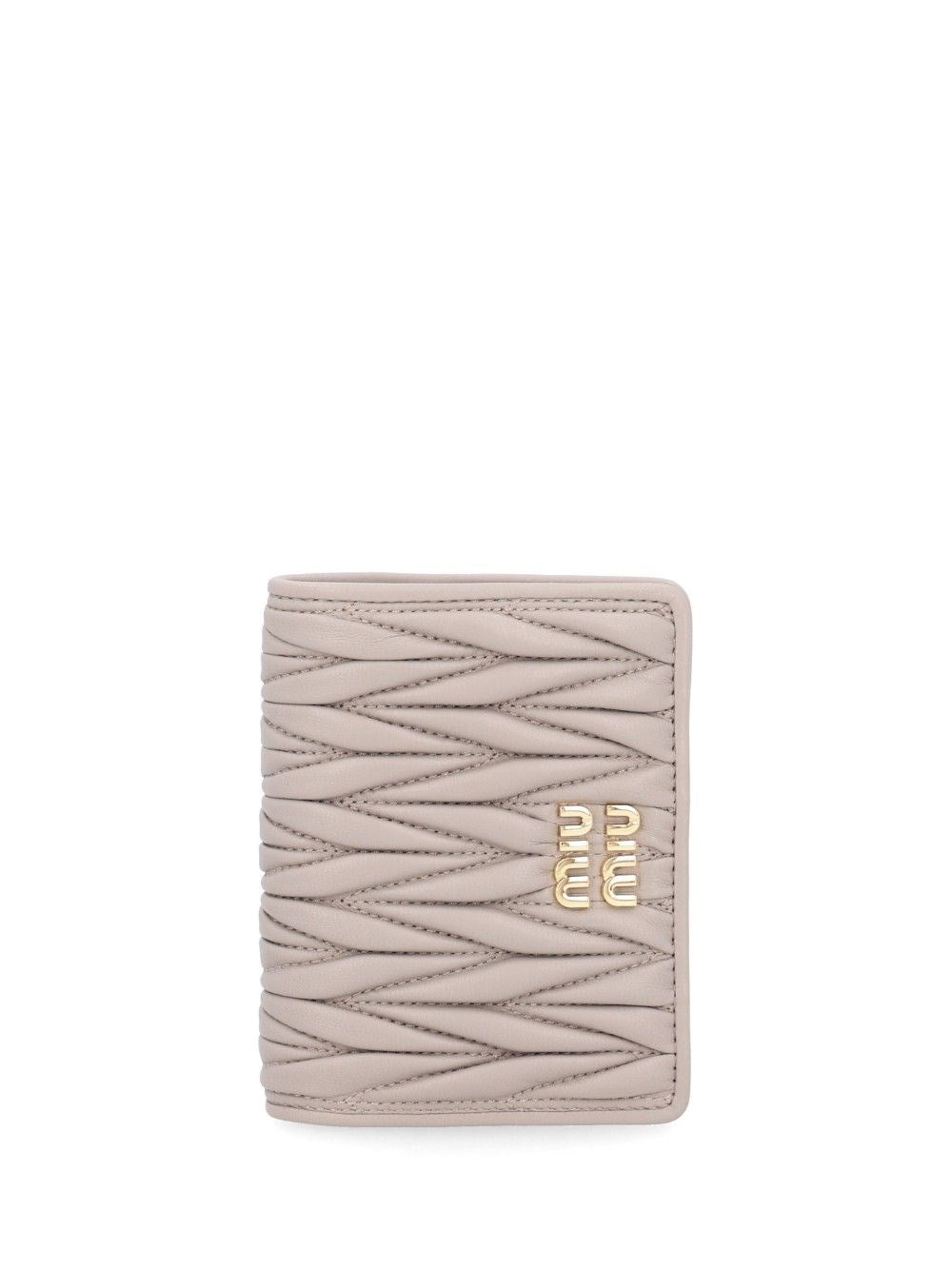 Miu Miu Compact Wallet In Matelassé Leather - Grey