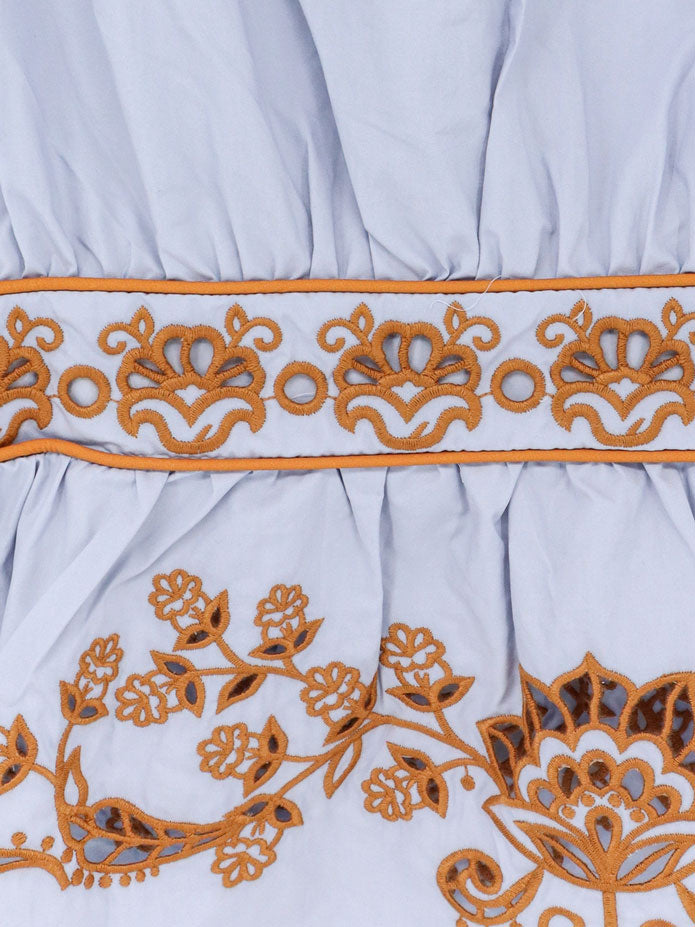 Farm Rio Cotton shirt with embroidery - Flowerrichilieulightblue
