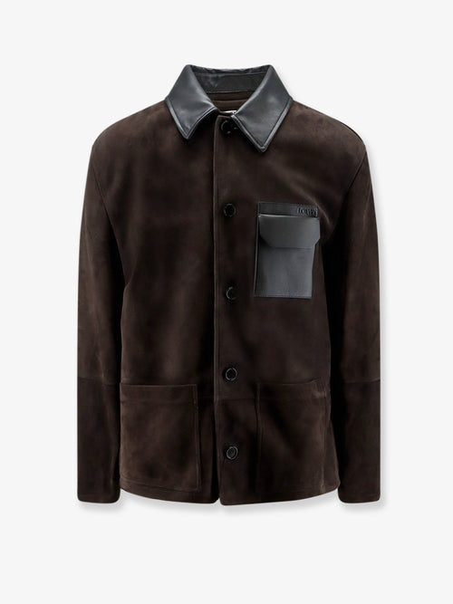 Loewe Suede jacket with leather details - Dark Brown