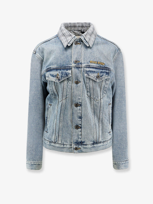Miu Miu Denim jacket with madras lining - Light Blue