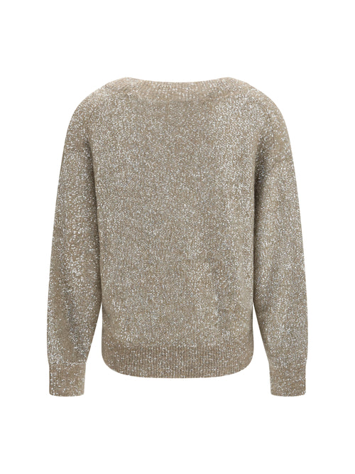 Brunello Cucinelli Sequined V-neck Sweater - Brown Caldo+Brown Dark