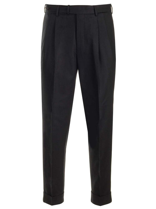 Pt Torino Wool And Cashmere Flannel Trousers - Black